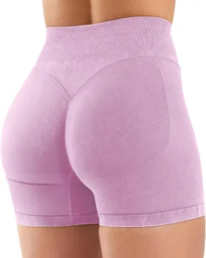 VOYJOY Women Sandwashed Impact Shorts High Waist Scrunch Butt Lifting Gym Biker Shorts Workout Gym