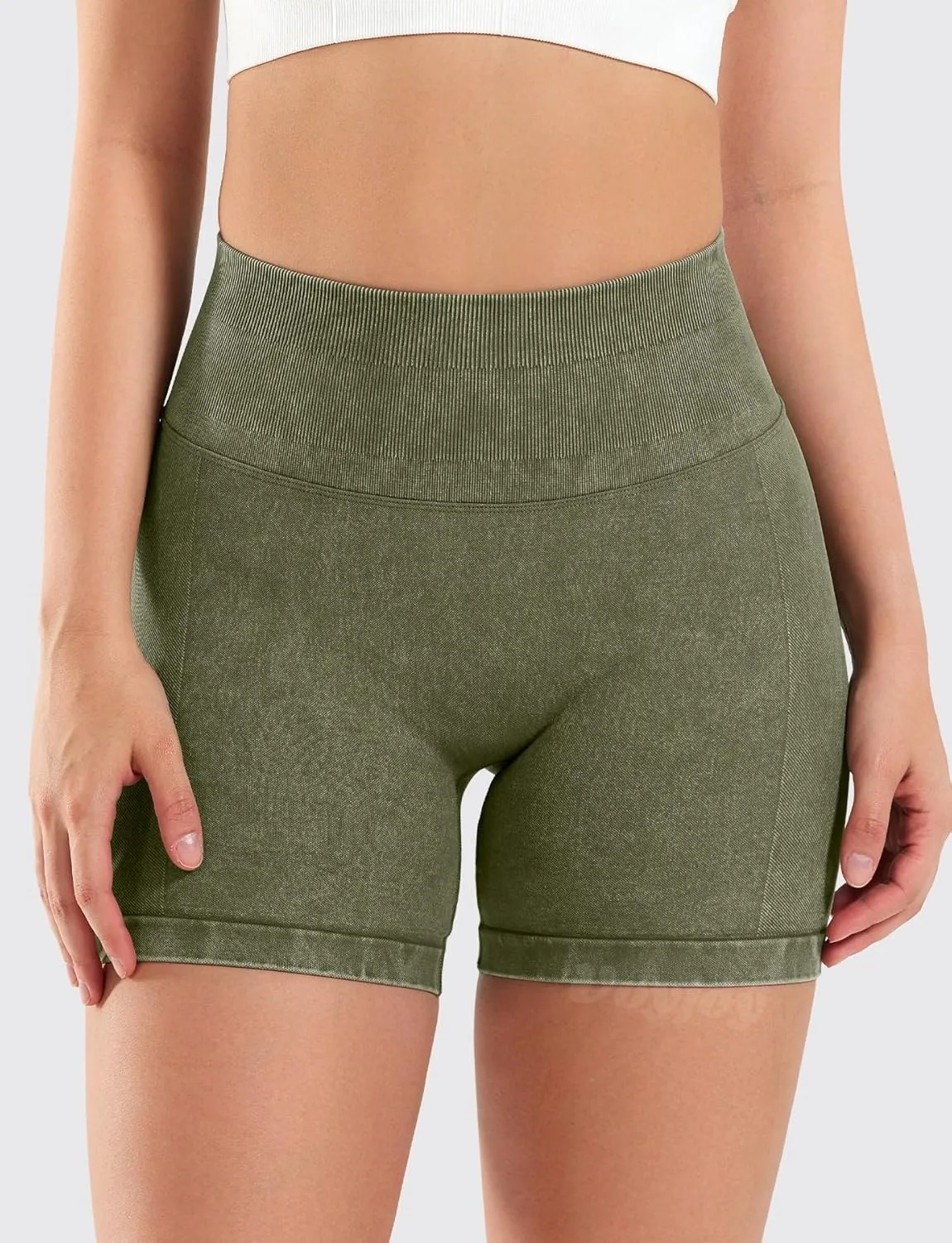 VOYJOY Women Sandwashed Impact Shorts High Waist Scrunch Butt Lifting Gym Biker Shorts Workout Gym