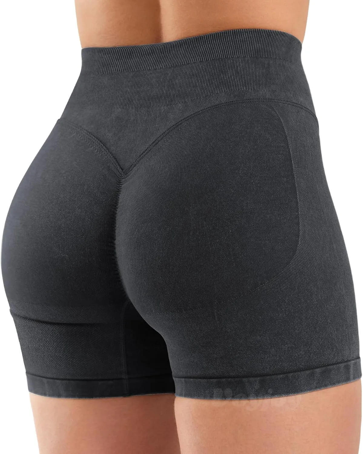 VOYJOY Women Sandwashed Impact Shorts High Waist Scrunch Butt Lifting Gym Biker Shorts Workout Gym