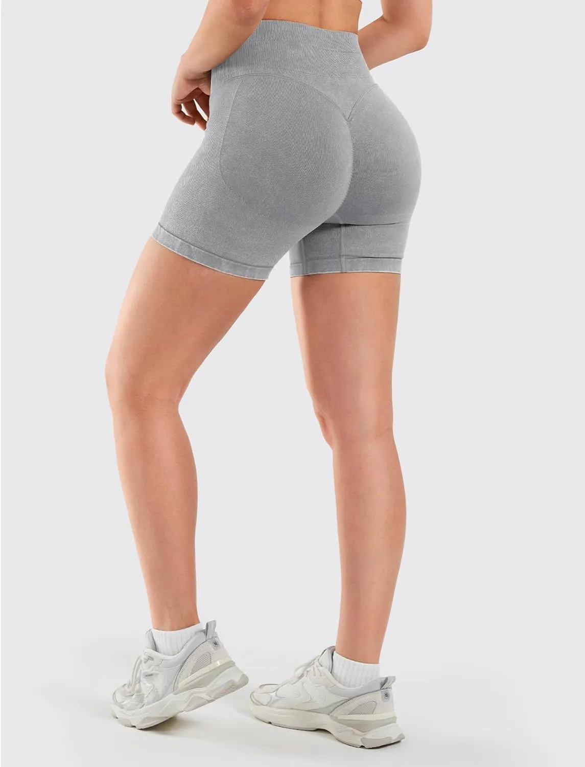 VOYJOY Women Sandwashed Impact Shorts High Waist Scrunch Butt Lifting Gym Biker Shorts Workout Gym