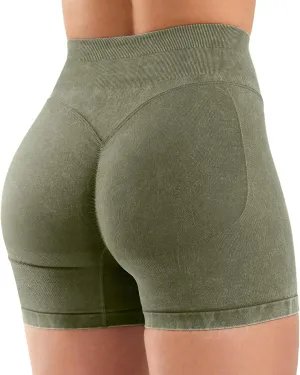 VOYJOY Women Sandwashed Impact Shorts High Waist Scrunch Butt Lifting Gym Biker Shorts Workout Gym