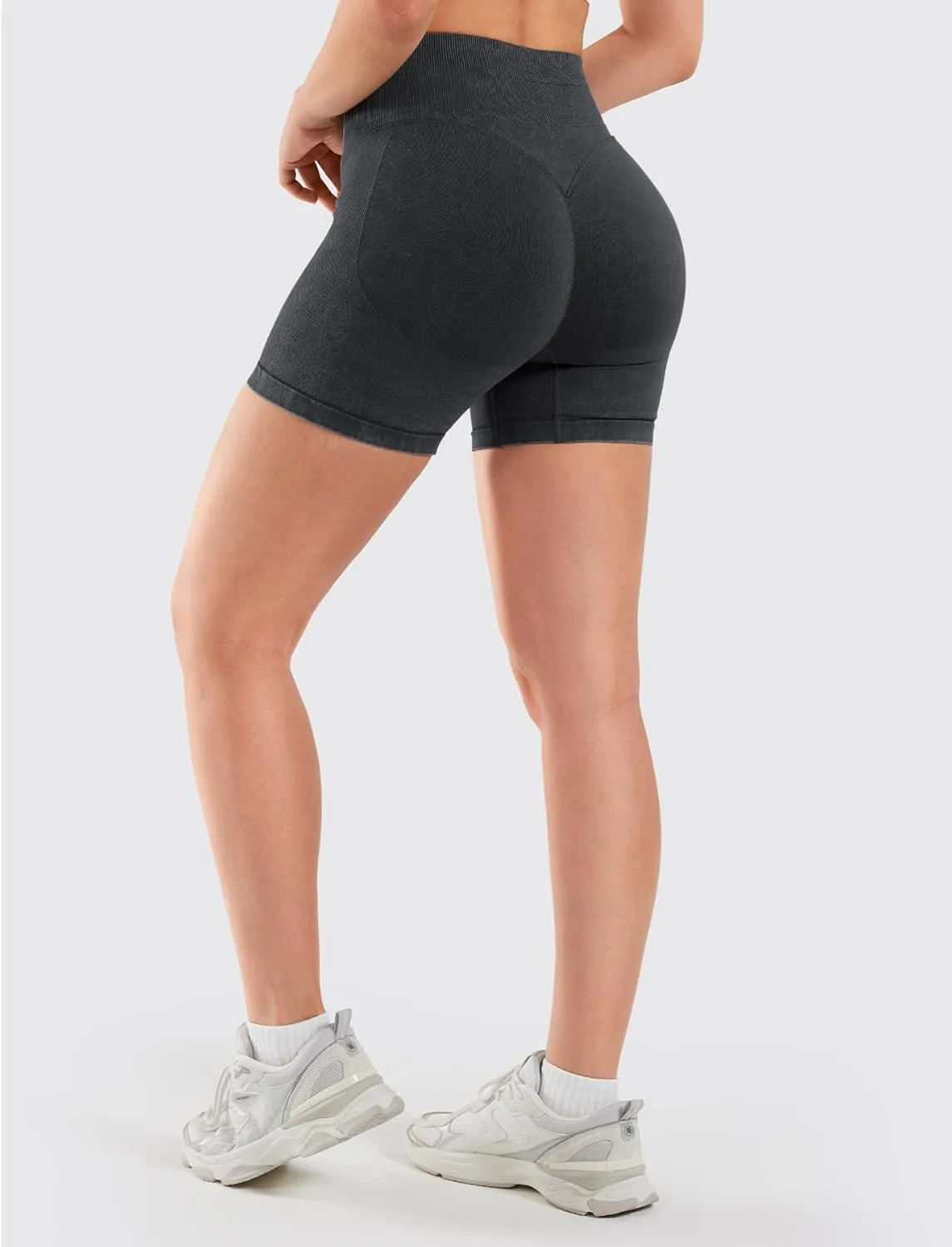 VOYJOY Women Sandwashed Impact Shorts High Waist Scrunch Butt Lifting Gym Biker Shorts Workout Gym