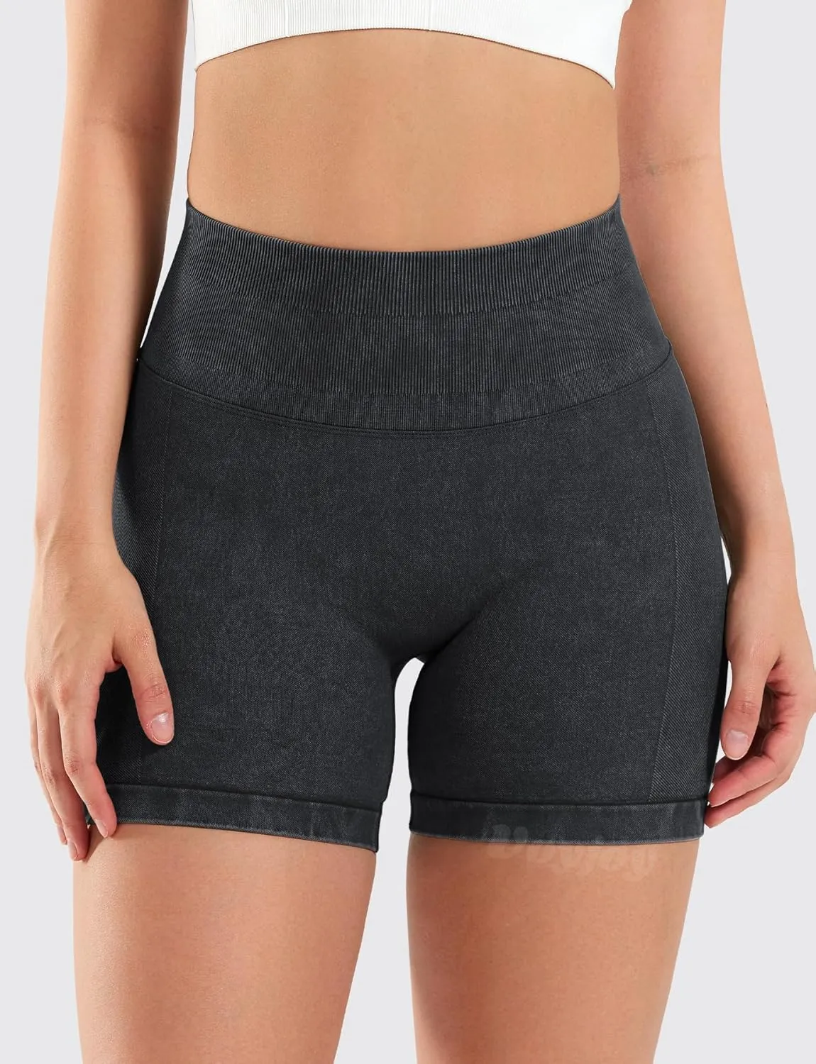 VOYJOY Women Sandwashed Impact Shorts High Waist Scrunch Butt Lifting Gym Biker Shorts Workout Gym