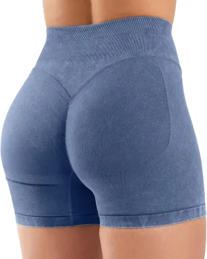 VOYJOY Women Sandwashed Impact Shorts High Waist Scrunch Butt Lifting Gym Biker Shorts Workout Gym