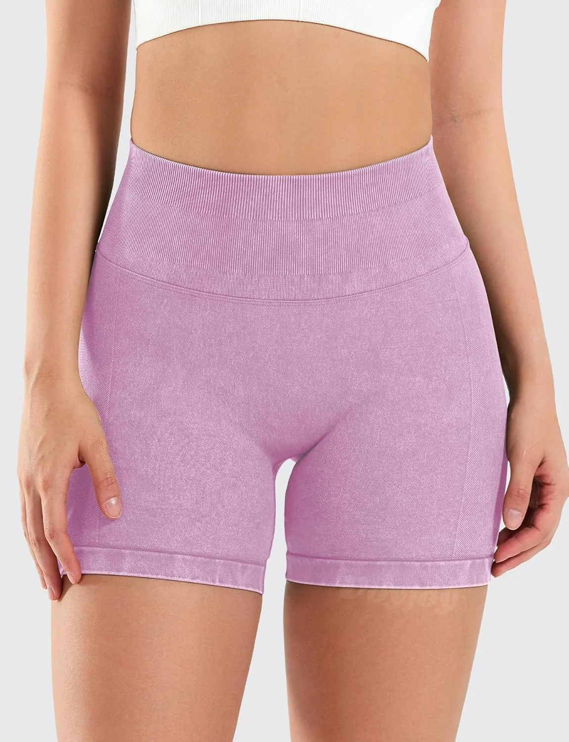 VOYJOY Women Sandwashed Impact Shorts High Waist Scrunch Butt Lifting Gym Biker Shorts Workout Gym