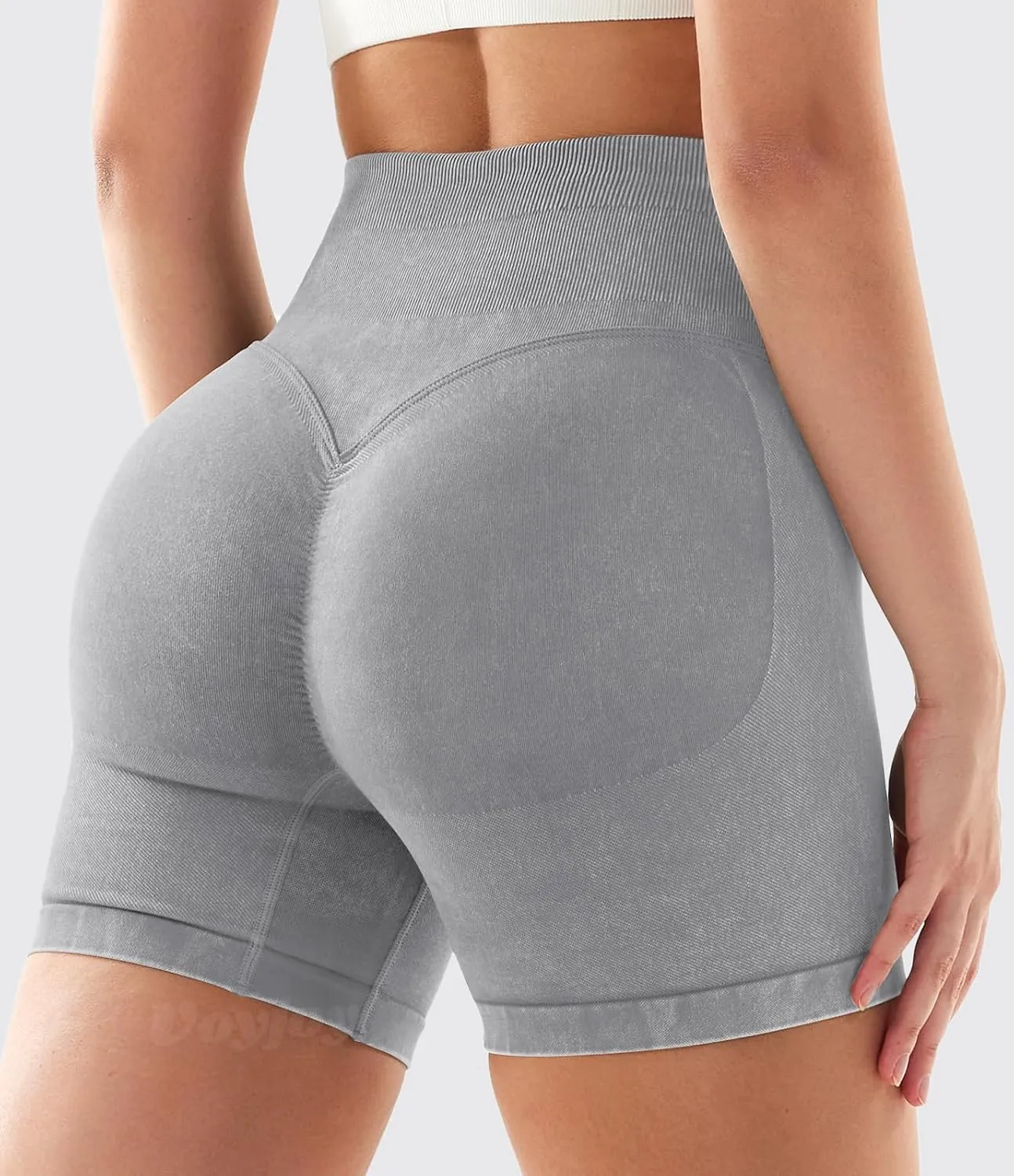 VOYJOY Women Sandwashed Impact Shorts High Waist Scrunch Butt Lifting Gym Biker Shorts Workout Gym