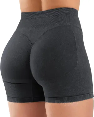 VOYJOY Women Sandwashed Impact Shorts High Waist Scrunch Butt Lifting Gym Biker Shorts Workout Gym