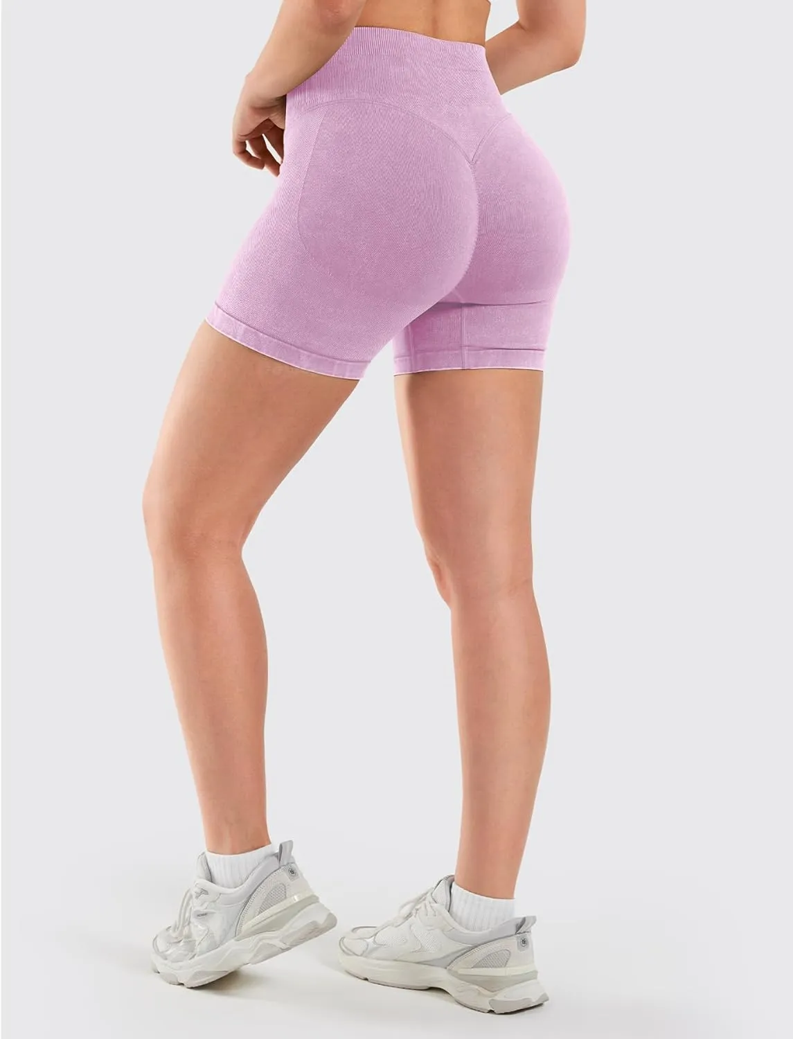 VOYJOY Women Sandwashed Impact Shorts High Waist Scrunch Butt Lifting Gym Biker Shorts Workout Gym