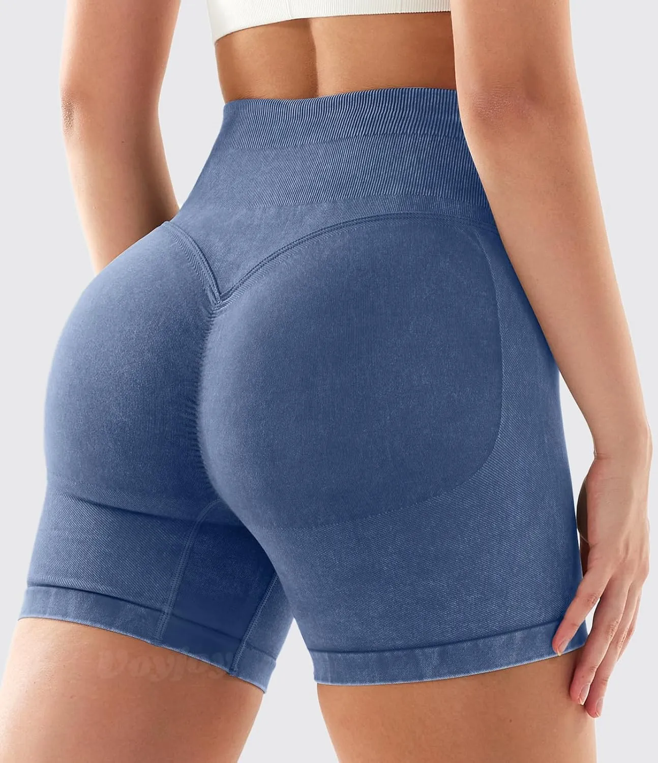 VOYJOY Women Sandwashed Impact Shorts High Waist Scrunch Butt Lifting Gym Biker Shorts Workout Gym