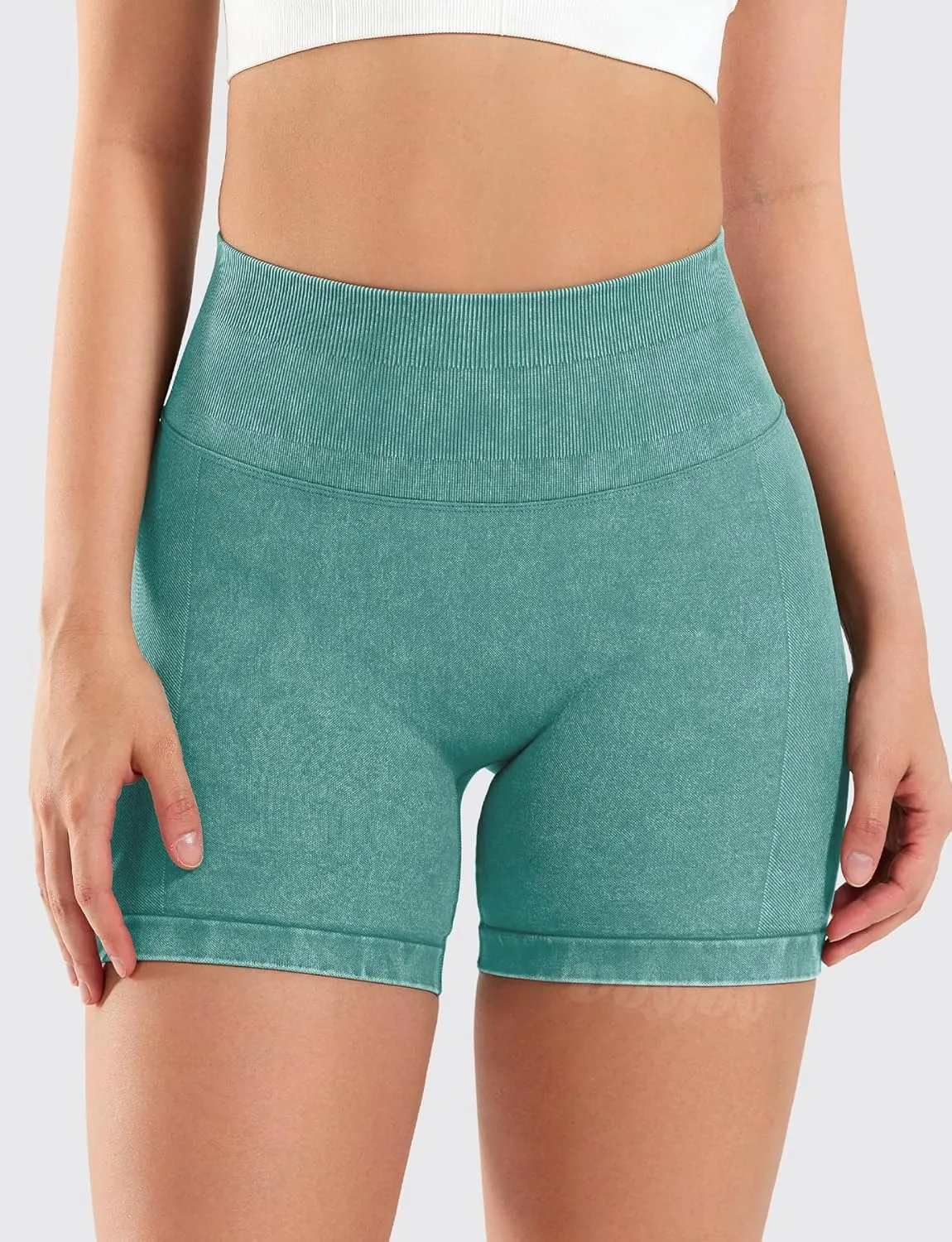 VOYJOY Women Sandwashed Impact Shorts High Waist Scrunch Butt Lifting Gym Biker Shorts Workout Gym