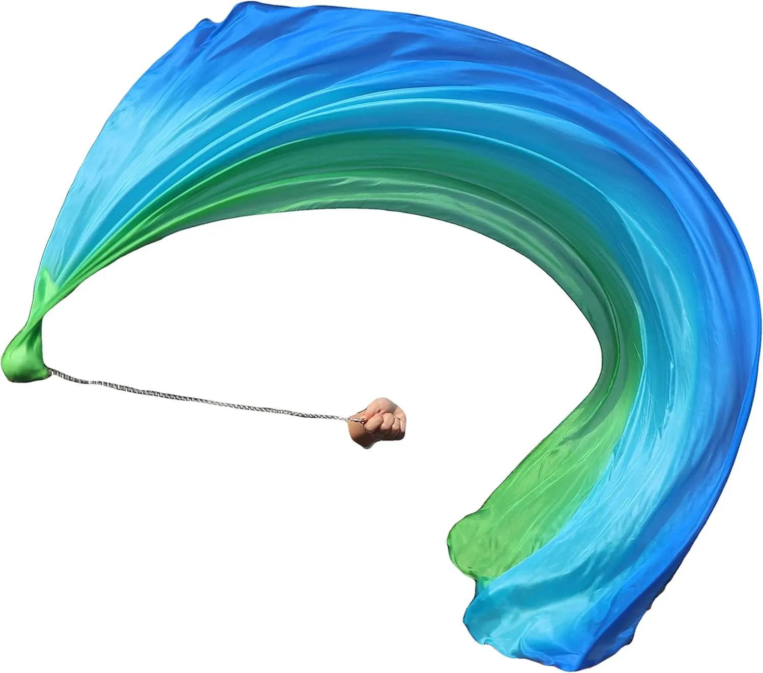 Winged Sirenny 90" Play Silk Scarf with Poi Ball, Colorful Silk Flag Ribbon Streamer, Belly Dance Practice VOI, Single Piece (green-turquoise-blue)