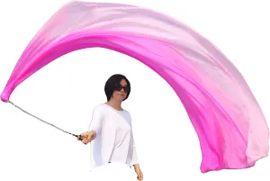 Winged Sirenny 90" Play Silk Scarf with Poi Ball, Colorful Silk Flag Ribbon Streamer, Belly Dance Practice VOI, Single Piece (Pink Fading)