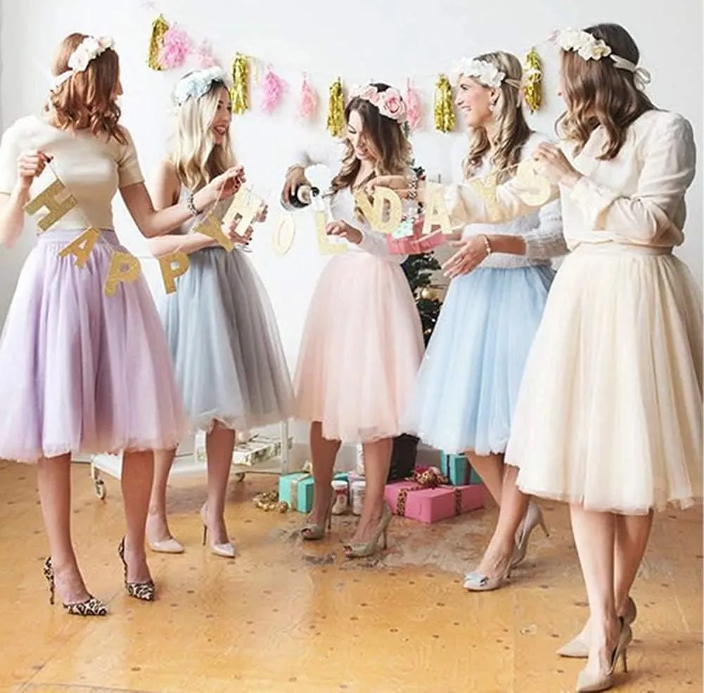 Women 5 Layers Tulle Skirt - Tea Length High Waist Bridal Midi Skirt Tutu forWedding Party Evening