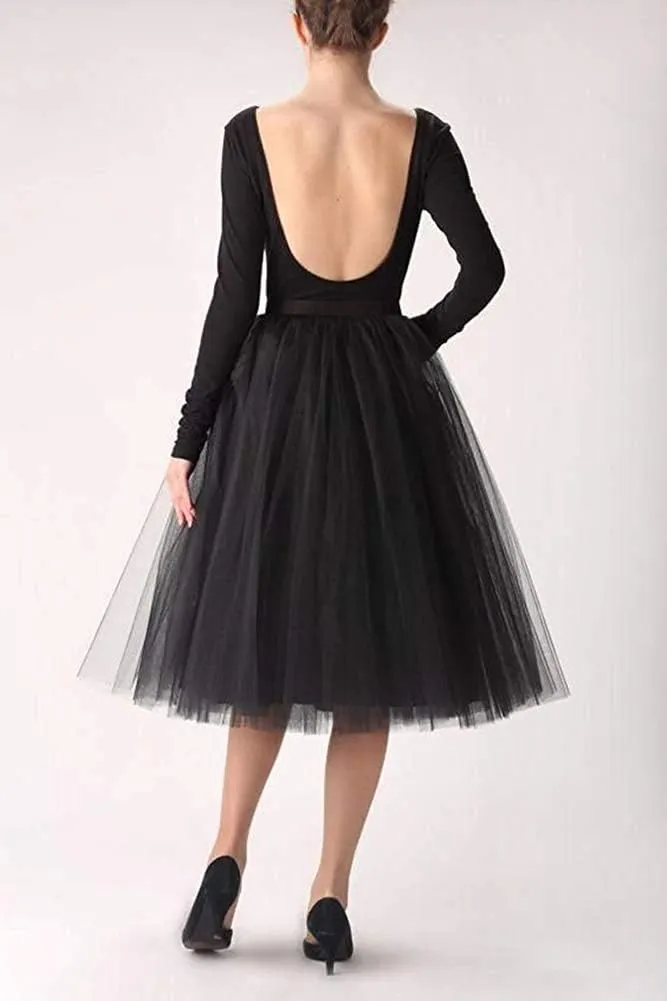 Women 5 Layers Tulle Skirt - Tea Length High Waist Bridal Midi Skirt Tutu forWedding Party Evening