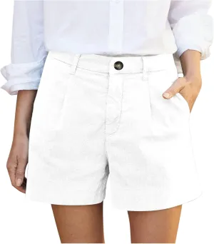 Women Linen Shorts Summer Casual Work Out Shorts High Waisted Bermuda Shorts Dressy Wide Leg Shorts with Pockets