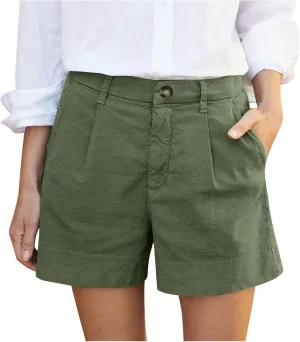 Women Linen Shorts Summer Casual Work Out Shorts High Waisted Bermuda Shorts Dressy Wide Leg Shorts with Pockets