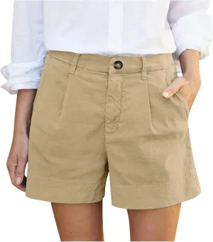 Women Linen Shorts Summer Casual Work Out Shorts High Waisted Bermuda Shorts Dressy Wide Leg Shorts with Pockets