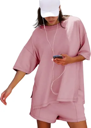 Women Lounge Sets Short Sleeve Cute Tops Shorts Plus Size 2 Piece Outfits Summer Maternity Pj Set Cozy Lounge Wear