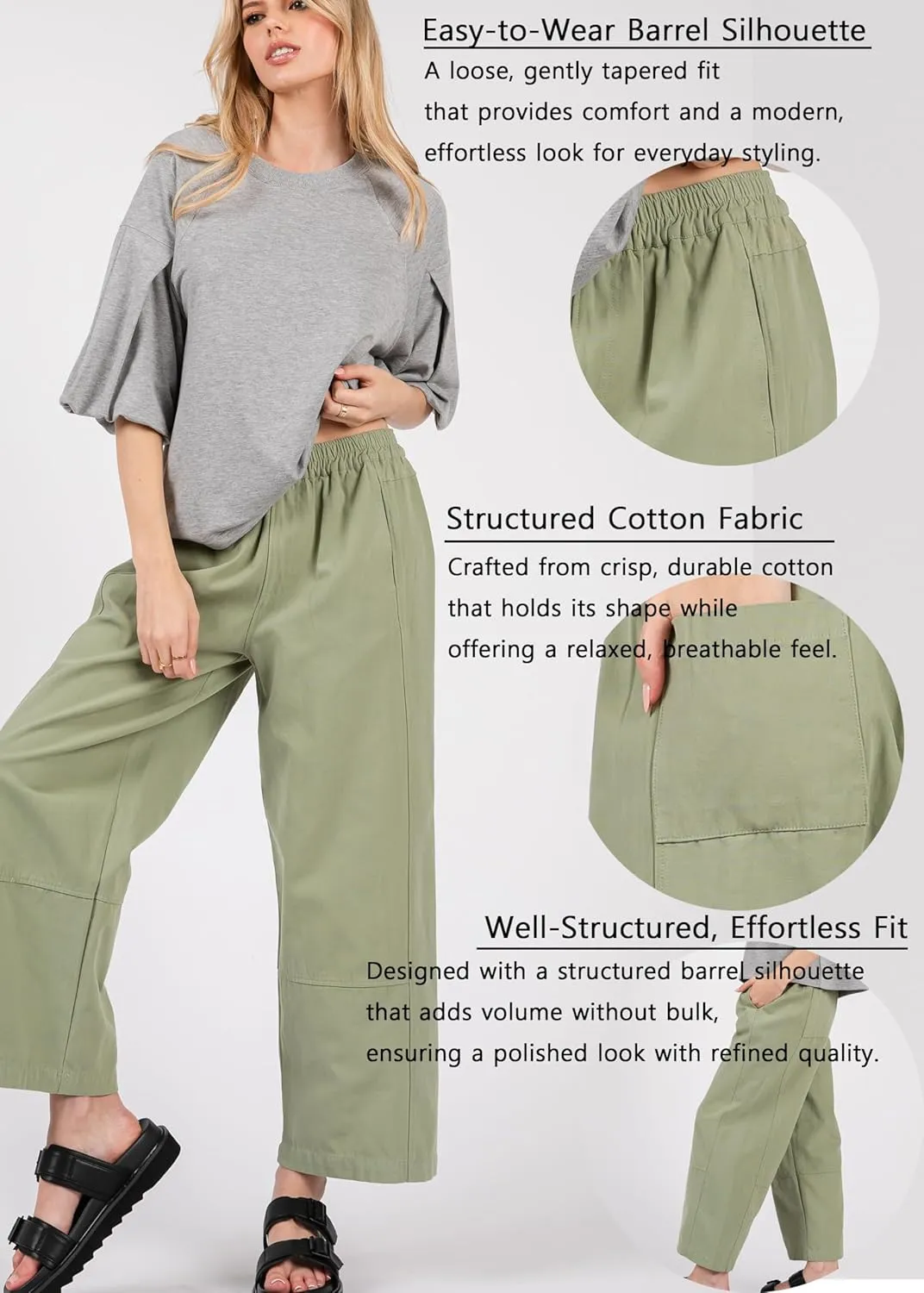 Women's Casual Cotton Linen Pants - Elastic Waist Relax Fit Lantern Trousers for Summer and Fall