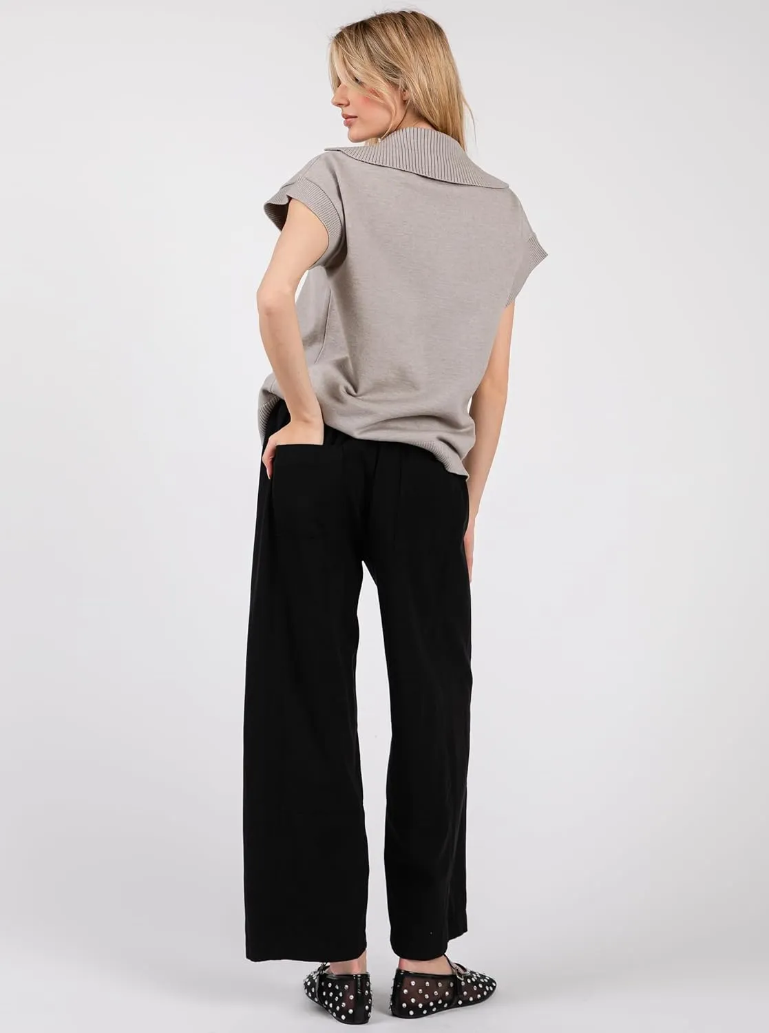 Women's Casual Cotton Linen Pants - Elastic Waist Relax Fit Lantern Trousers for Summer and Fall