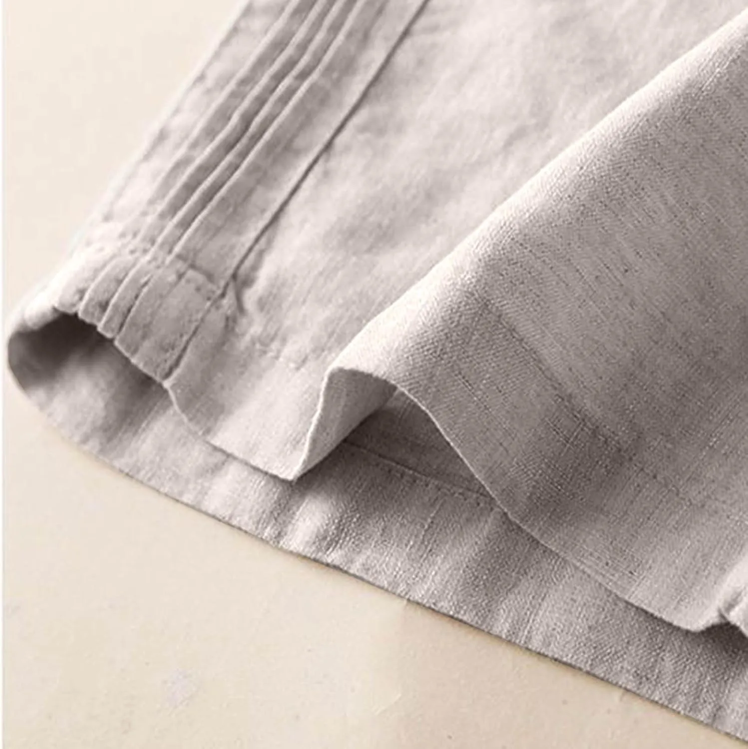 Women's Casual Cotton Linen Pants Lightweight Elastic Waist Long Pants Relax Fit Straight Leg Lounge Trousers Pocket