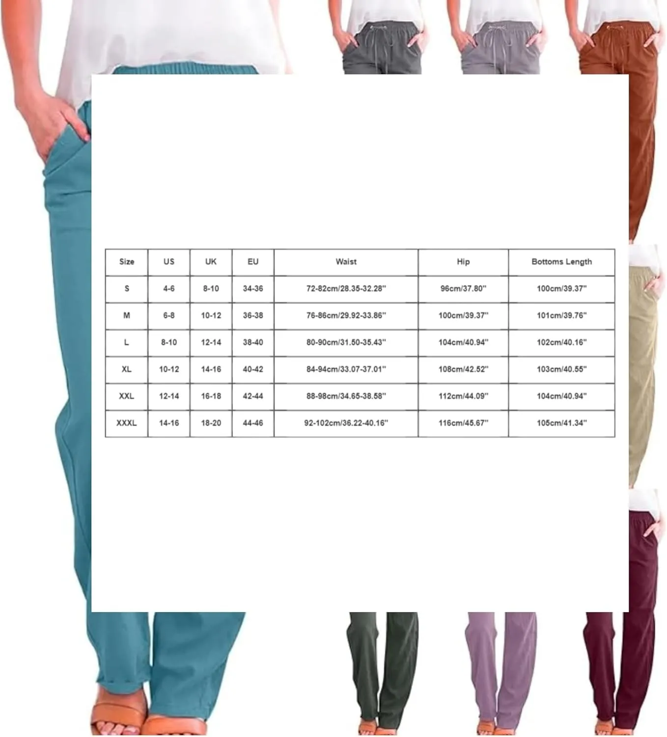 Womens Casual Cotton Linen Pants Lightweight Summer Relax Fit Elastic Waist Plus Size Solid Lounge Long Trousers