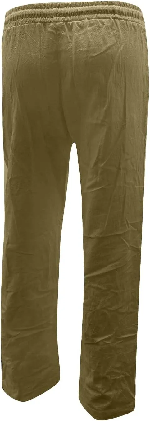 Womens Casual Cotton Linen Pants Lightweight Summer Relax Fit Elastic Waist Plus Size Solid Lounge Long Trousers