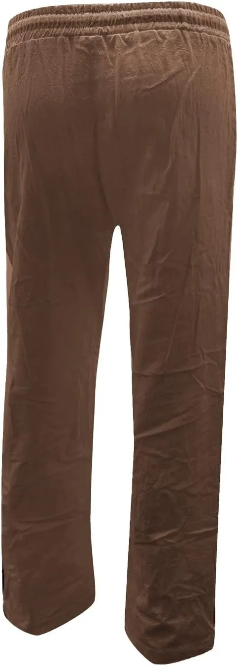 Womens Casual Cotton Linen Pants Lightweight Summer Relax Fit Elastic Waist Plus Size Solid Lounge Long Trousers