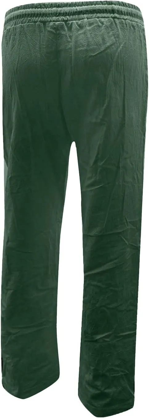 Womens Casual Cotton Linen Pants Lightweight Summer Relax Fit Elastic Waist Plus Size Solid Lounge Long Trousers