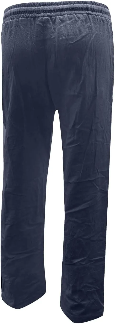 Womens Casual Cotton Linen Pants Lightweight Summer Relax Fit Elastic Waist Plus Size Solid Lounge Long Trousers