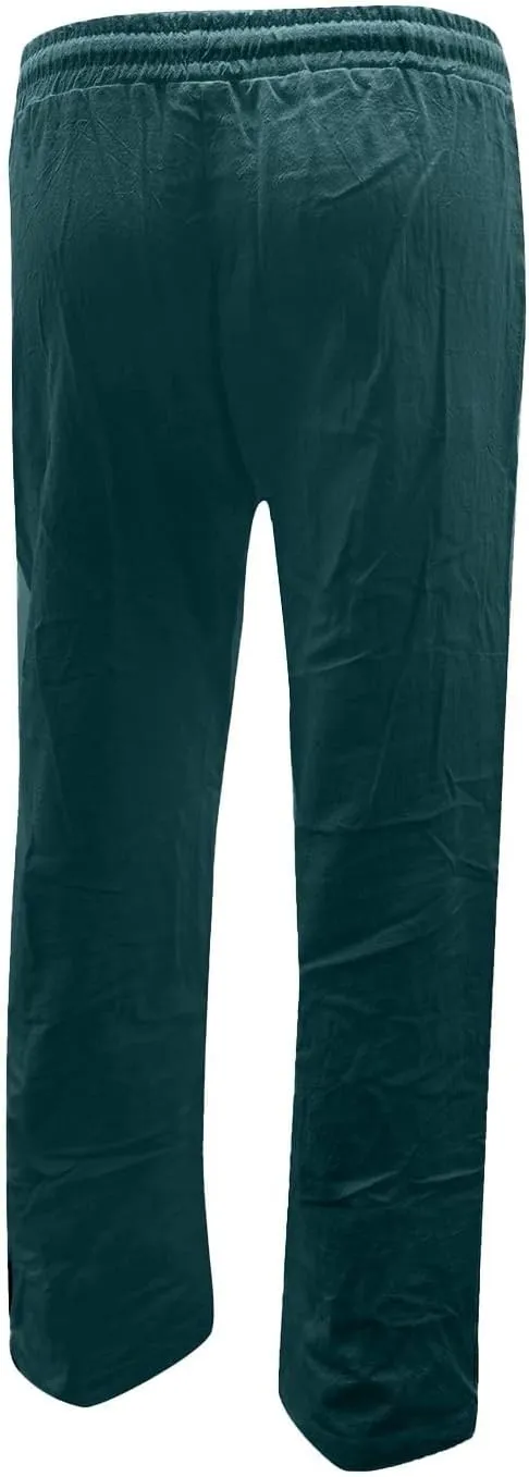 Womens Casual Cotton Linen Pants Lightweight Summer Relax Fit Elastic Waist Plus Size Solid Lounge Long Trousers