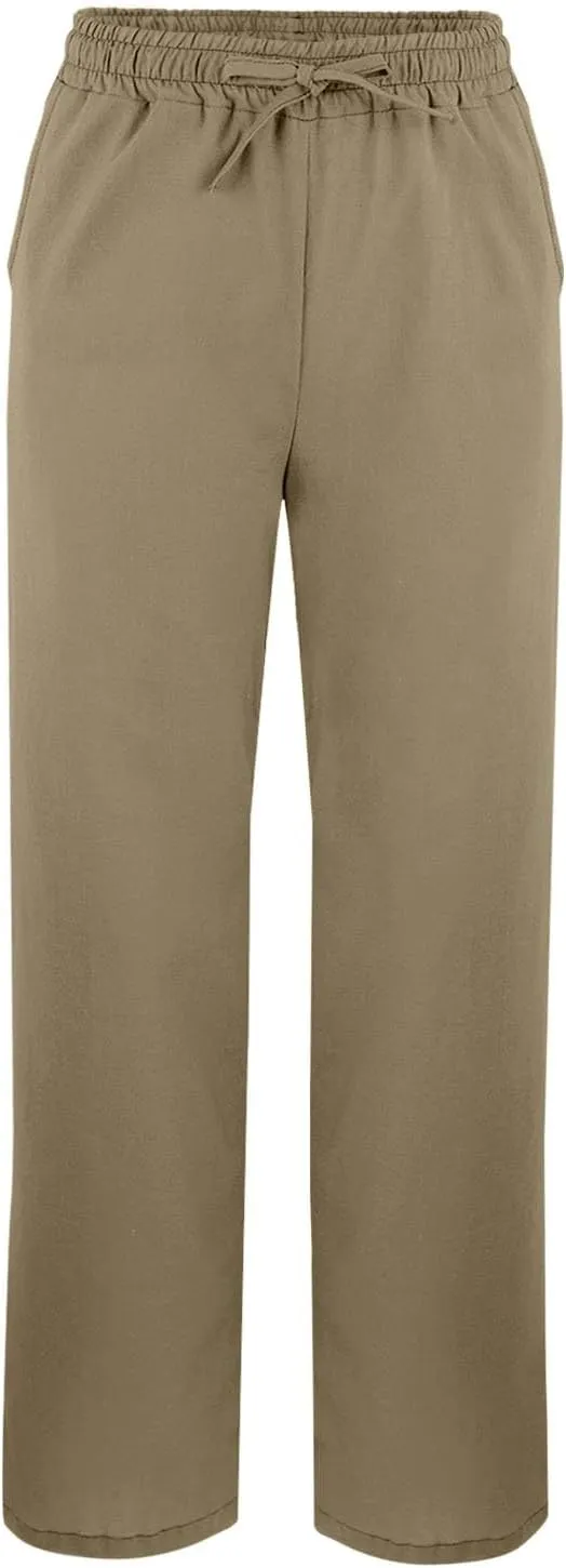 Womens Casual Cotton Linen Pants Lightweight Summer Relax Fit Elastic Waist Plus Size Solid Lounge Long Trousers
