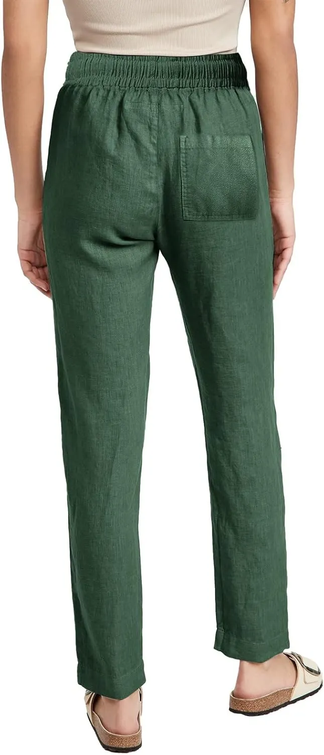 Women's Casual Cotton Linen Pants Summer Relax Fit Elastic Waist Straight Leg Comfy Solid Color Lounge Long Trouser