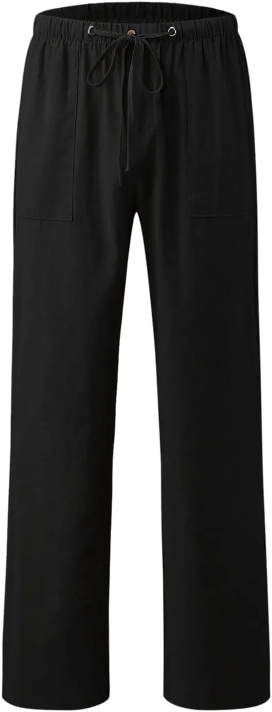 Women's Casual Linen Pants Lightweight Summer Relax Fit Elastic Waist Plus Size Pants Loose Trousers with Pockets