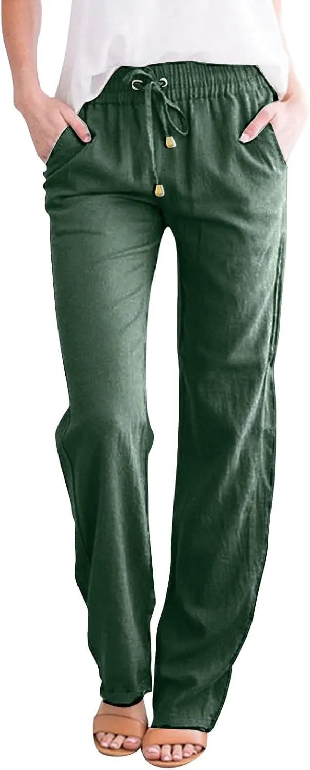 Women's Cotton Linen Pants 2025 Summer Casual Elastic Waist Trousers Relax Fit Comfy Yoga Beach Pant Sweatpants