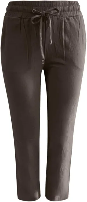 Women's Cotton Linen Pants 2025 Summer Casual Elastic Waist Trousers Relax Fit Comfy Yoga Beach Pant Sweatpants