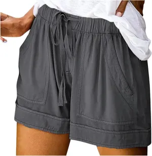 Women's Drawstring Shorts Summer Casual Comfy Shorts Elastic Waist Baggy Shorts with Pocket Trendy Cute Short Pants