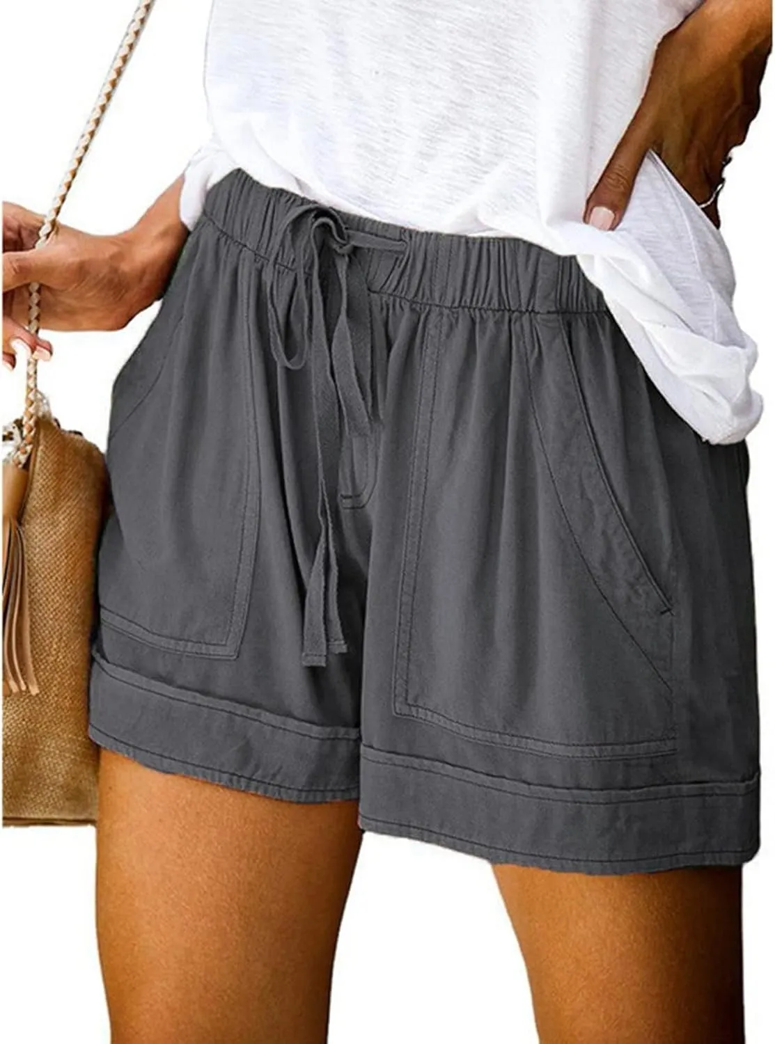 Women's Drawstring Shorts Summer Casual Comfy Shorts Elastic Waist Baggy Shorts with Pocket Trendy Cute Short Pants