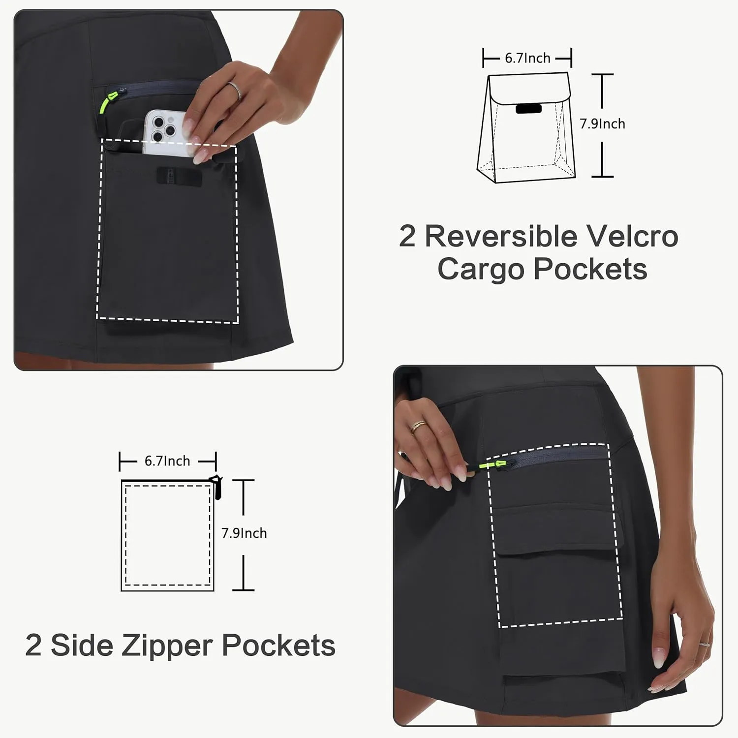 Women's Hiking Cargo Skort Skirt High Waisted Golf Dressy Casual with Zipper Pockets Workout Sport Quick Dry Skirts
