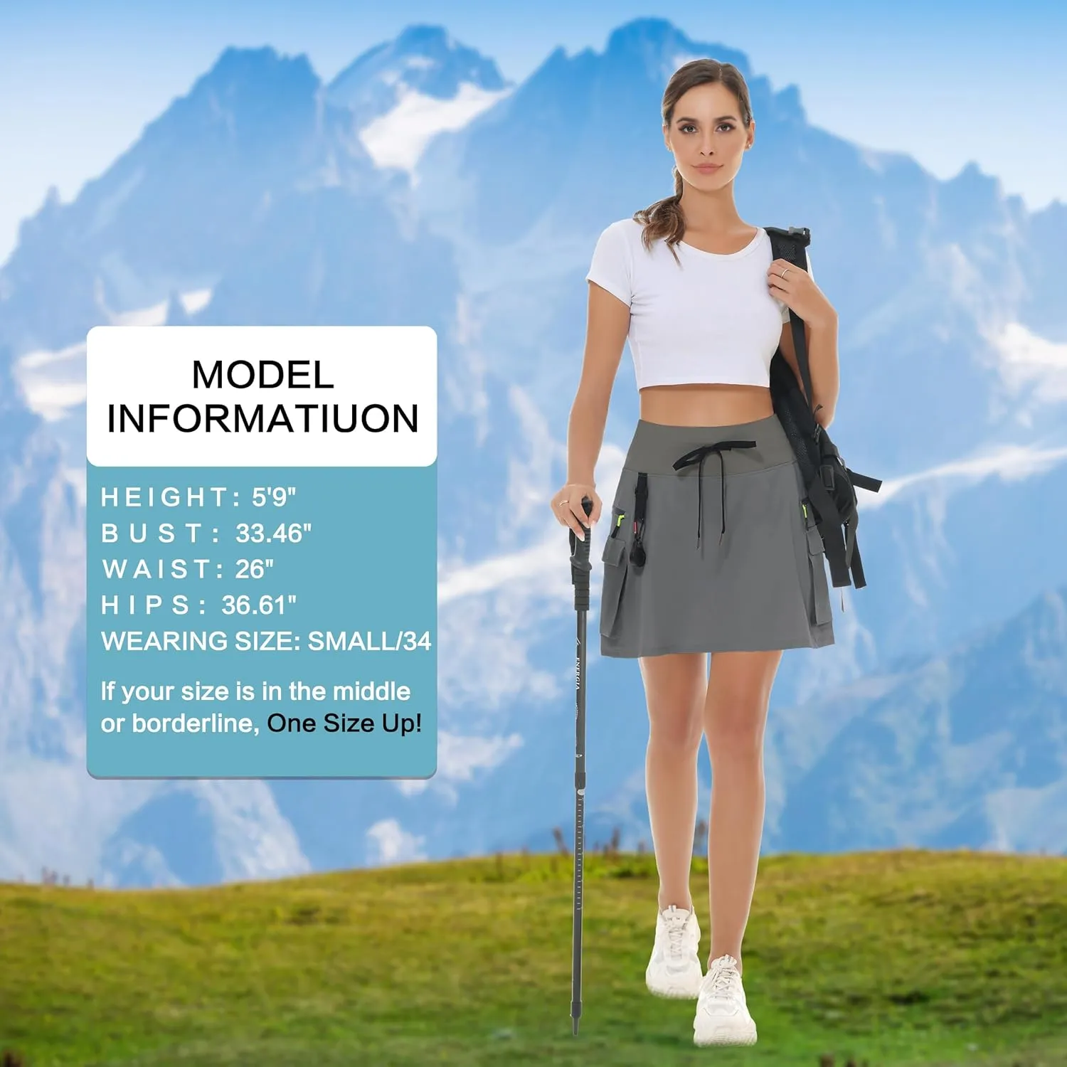 Women's Hiking Cargo Skort Skirt High Waisted Golf Dressy Casual with Zipper Pockets Workout Sport Quick Dry Skirts