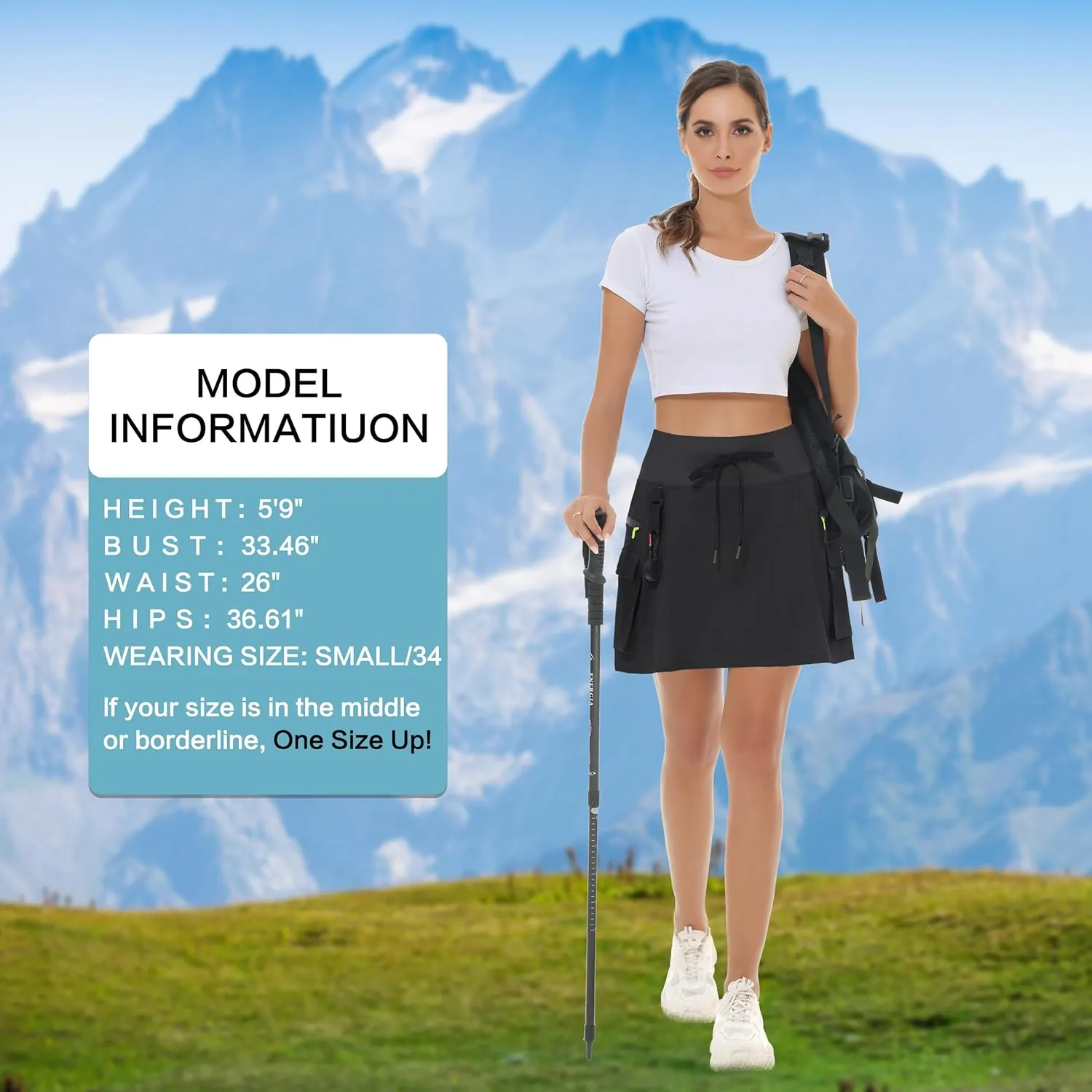 Women's Hiking Cargo Skort Skirt High Waisted Golf Dressy Casual with Zipper Pockets Workout Sport Quick Dry Skirts