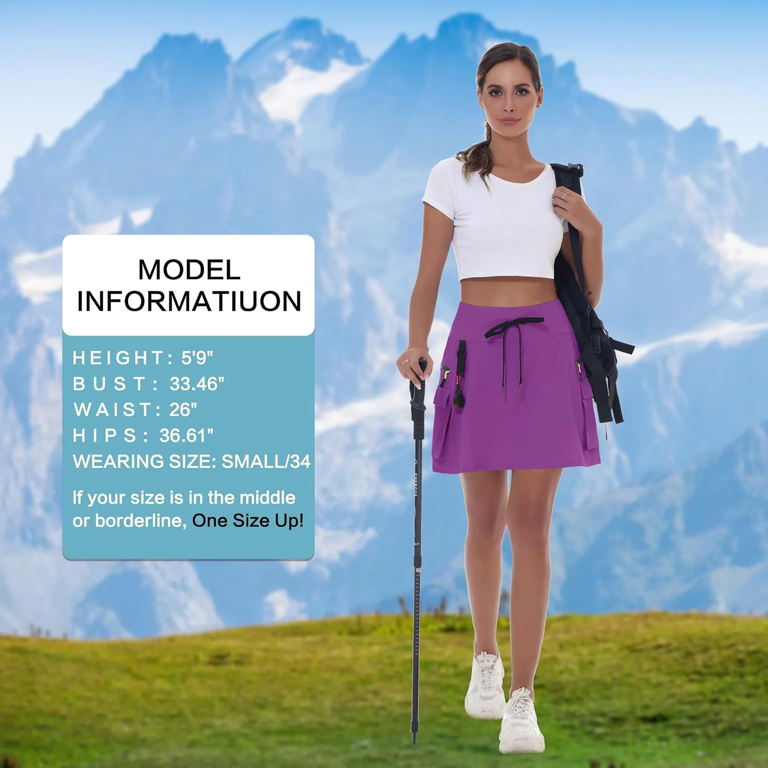 Women's Hiking Cargo Skort Skirt High Waisted Golf Dressy Casual with Zipper Pockets Workout Sport Quick Dry Skirts