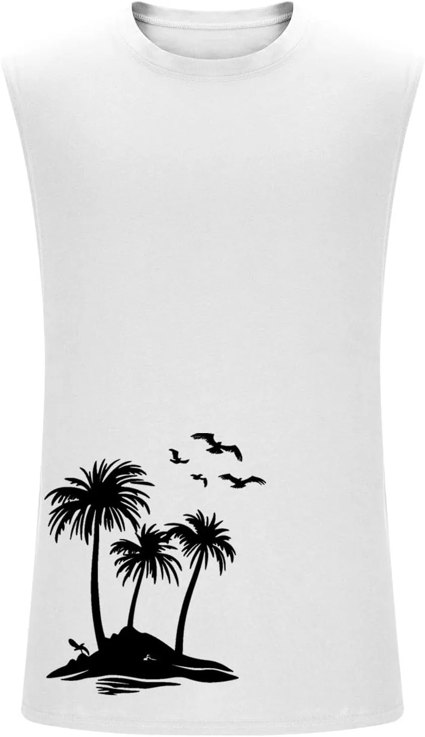 Workout Cut Off Tanks for Men Sleeveless Training Tops Fitness T-Shirts Stylish Athletic Gym Tees Tropical Beach Wear