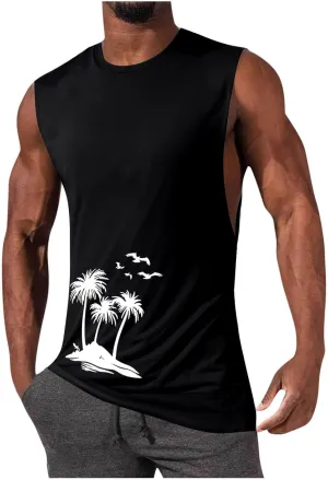 Workout Cut Off Tanks for Men Sleeveless Training Tops Fitness T-Shirts Stylish Athletic Gym Tees Tropical Beach Wear