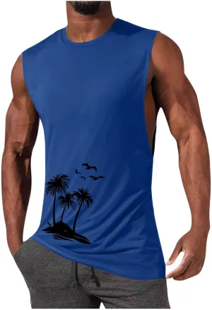 Workout Cut Off Tanks for Men Sleeveless Training Tops Fitness T-Shirts Stylish Athletic Gym Tees Tropical Beach Wear