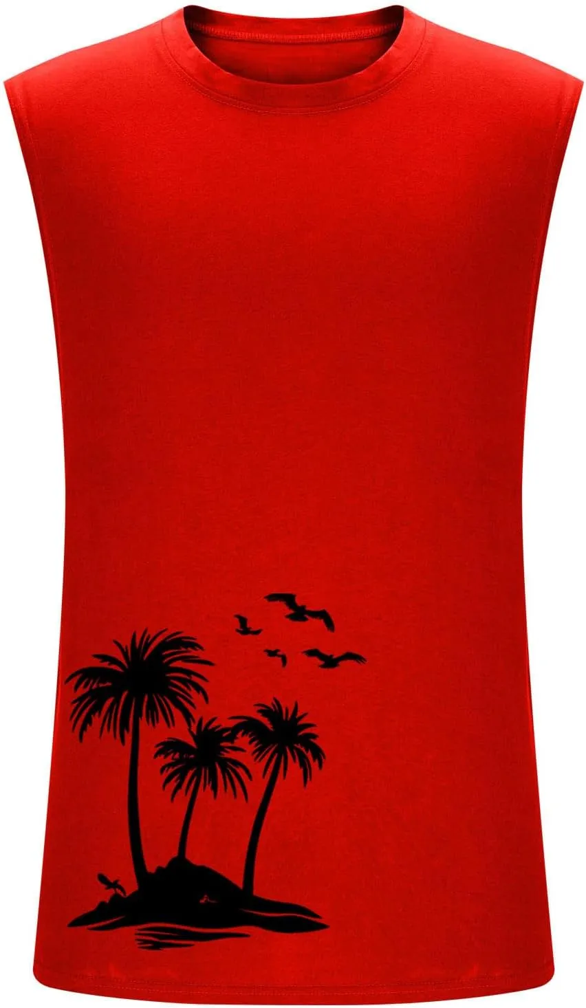 Workout Cut Off Tanks for Men Sleeveless Training Tops Fitness T-Shirts Stylish Athletic Gym Tees Tropical Beach Wear