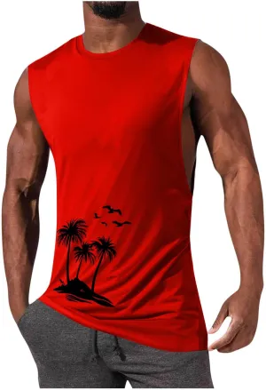 Workout Cut Off Tanks for Men Sleeveless Training Tops Fitness T-Shirts Stylish Athletic Gym Tees Tropical Beach Wear