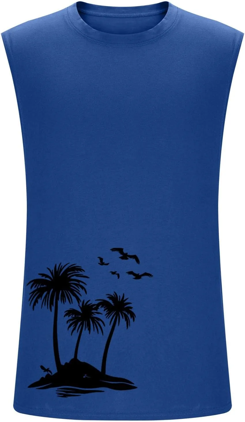 Workout Cut Off Tanks for Men Sleeveless Training Tops Fitness T-Shirts Stylish Athletic Gym Tees Tropical Beach Wear