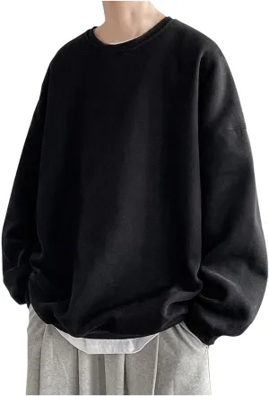 WUAI-Men Crewneck Sweatshirt Plus Size Soft Cozy Hipster Workout Loose Oversized Pullover Sweaters Thermal Jumper Tops