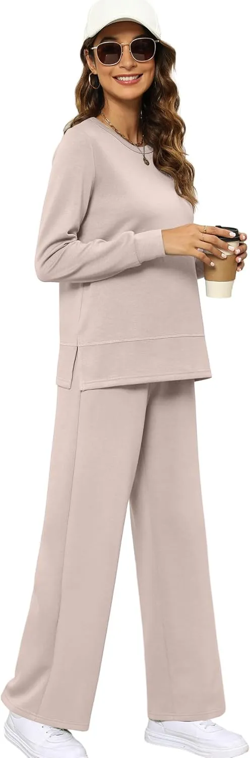 XIEERDUO Women's 2 Piece Lounge Sets Casual Fall Travel Outfits Fashion Wide Leg Tracksuit Cozy Sweatsuits S-3XL